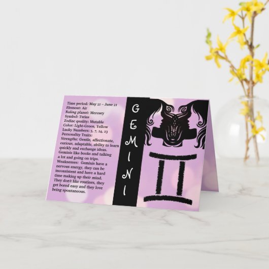 Gelukkige Verjaardag Horoscoop Teken Tweelingen Kaart (Gele Bloem)