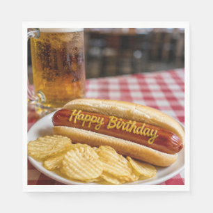 Gelukkige verjaardag Hot Dog en Bier Servet
