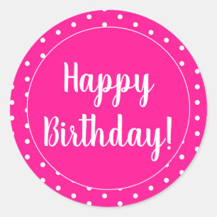 Gelukkige Verjaardag Hot Pink Polka Dot Ronde Sticker