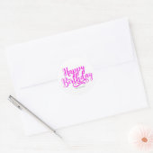 GELUKKIGE VERJAARDAG Hot Pink & White Custom Fun Ronde Sticker (Envelop)