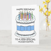 Gelukkige Verjaardag Huishoudster Taart en Kaarsen Kaart (Gele Bloem)