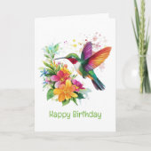 Gelukkige Verjaardag Hummingbird Tropical Flowers Kaart (Voorkant)