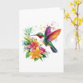 Gelukkige Verjaardag Hummingbird Tropical Flowers Kaart (Gele Bloem)