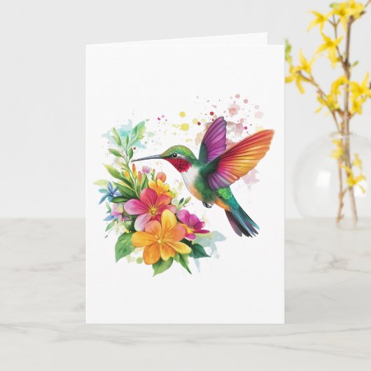Gelukkige Verjaardag Hummingbird Tropical Flowers Kaart (Gele Bloem)