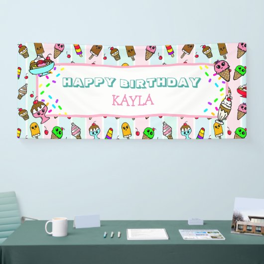 Gelukkige Verjaardag IJs en Sprinkles Verjaardag Spandoek (Beurs)