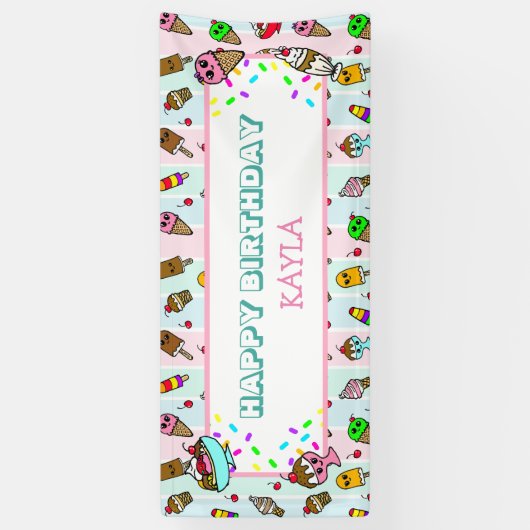 Gelukkige Verjaardag IJs en Sprinkles Verjaardag Spandoek (Verticaal)