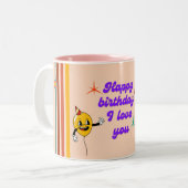 Gelukkige verjaardag, ik hou van je - Hartstikke f Tweekleurige Koffiemok (Voorkant links)