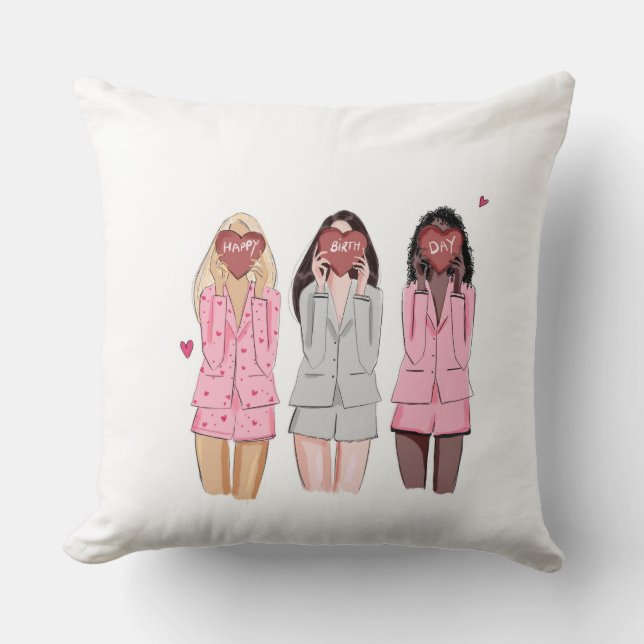 Gelukkige verjaardag illustratie roze meisjes kussen (Voorkant)