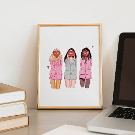 Gelukkige verjaardag illustratie roze meisjes poster