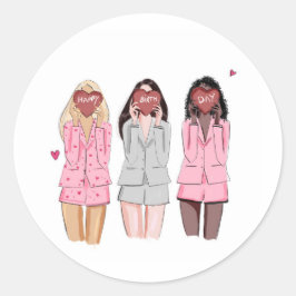 Gelukkige verjaardag illustratie roze meisjes ronde sticker