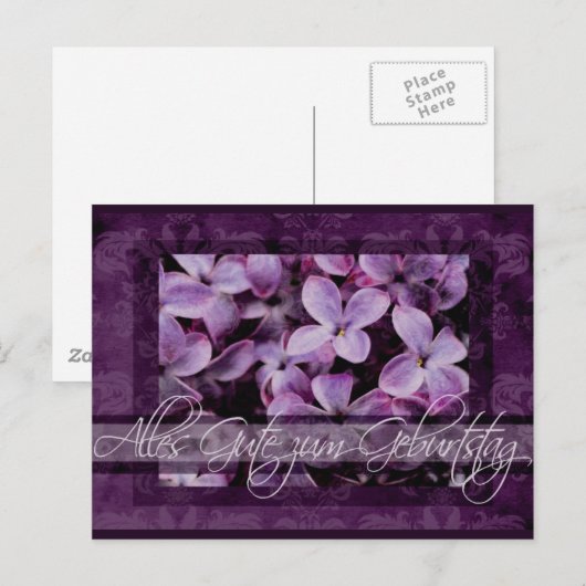 Gelukkige Verjaardag in Duitse Lila Bloesems Briefkaart (Voorkant / Achterkant)