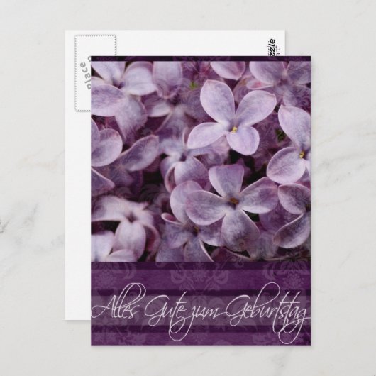 Gelukkige Verjaardag in Duitse Lila Bloesems Briefkaart (Voorkant / Achterkant)