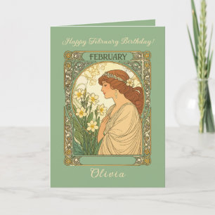 Gelukkige verjaardag in februari Primula's Art Nou Kaart