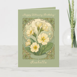 Gelukkige verjaardag in februari Sleutelbloemen Kaart