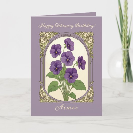 Gelukkige verjaardag in februari Viola Bloemen Kaart (Voorkant)