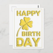 Gelukkige Verjaardag in Goud met 4-blad-klaver! Briefkaart (Voorkant / Achterkant)