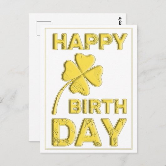 Gelukkige Verjaardag in Goud met 4-blad-klaver! Briefkaart (Voorkant / Achterkant)