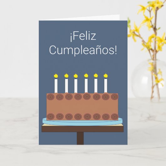 Gelukkige Verjaardag in het Spaans: Blauw-grijs Kaart (Gele Bloem)