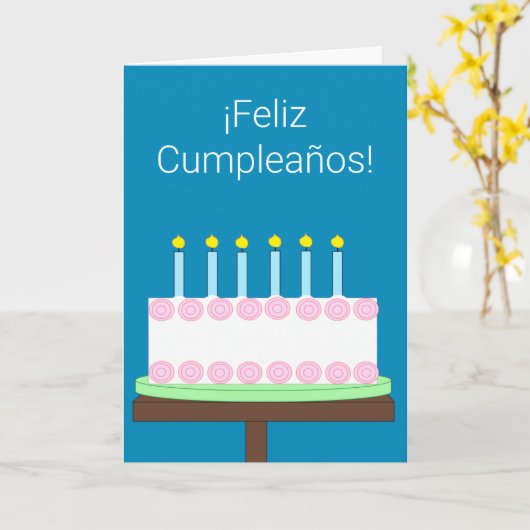 Gelukkige Verjaardag in het Spaans: Donker blauw-g Kaart (Gele Bloem)