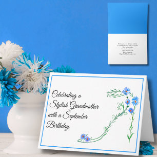 Gelukkige verjaardag in september oma blauwe aster kaart