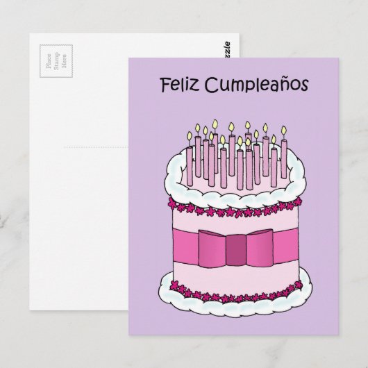 Gelukkige verjaardag in Spaanse taart en kaarsen Briefkaart (Voorkant / Achterkant)