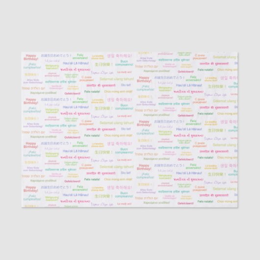 Gelukkige Verjaardag in Vele Verschillende Talen D Tissuepapier (Voorkant)