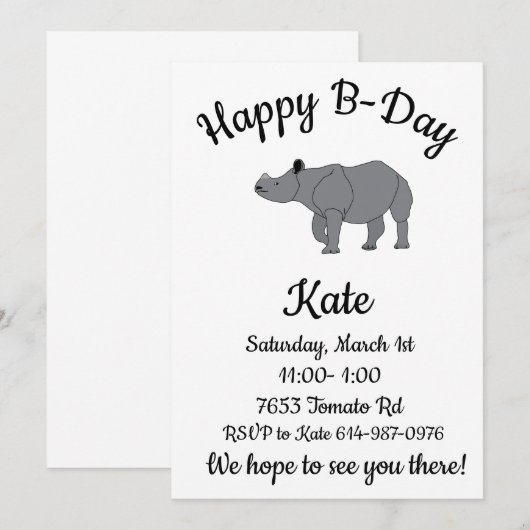 Gelukkige verjaardag Indische Neushoorn Afrika Die Kaart (Voorkant / Achterkant)