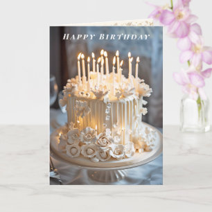 Gelukkige verjaardag Ivoor Cake Kaarsen Rozen Kaart