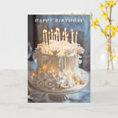 Gelukkige verjaardag Ivoor Cake Kaarsen Rozen Kaart (Gele Bloem)