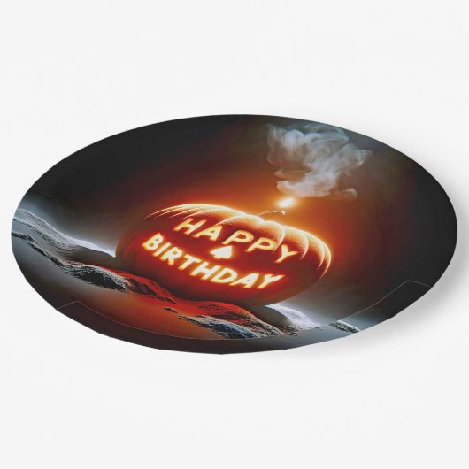 Gelukkige Verjaardag Jack-o-lantern Candle Papieren Bordje (Gekanteld)