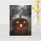 Gelukkige verjaardag Jack-o-lantern in rook opgega Kaart (Gele Bloem)
