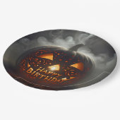 Gelukkige verjaardag Jack-o-lantern in rook opgega Papieren Bordje (Gekanteld)