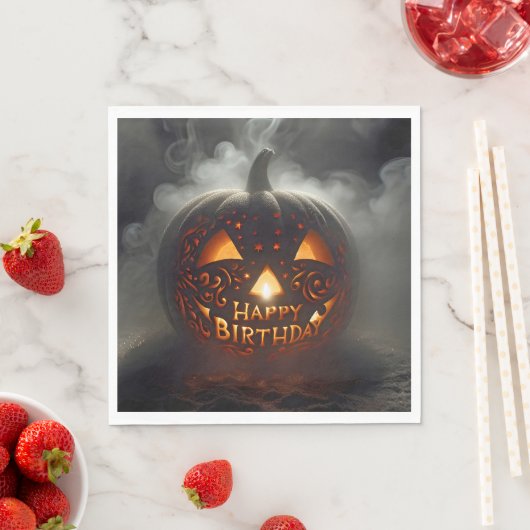 Gelukkige verjaardag Jack-o-lantern in rook opgega Servet (Insitu)