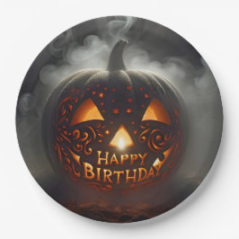 Gelukkige verjaardag Jack-o-lantern in rook Papieren Bordje