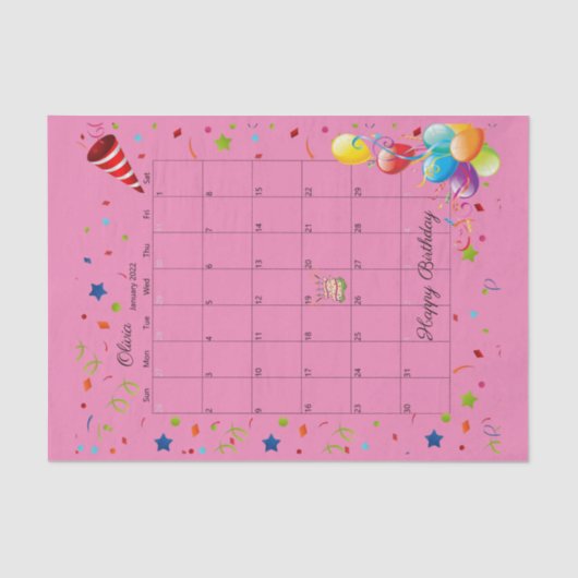 Gelukkige Verjaardag Januari 2022 Weefseldocument Tissuepapier (Voorkant)