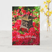 Gelukkige Verjaardag Japanse Lantaarn en Azaleas Kaart (Gele Bloem)