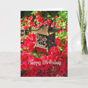 Gelukkige Verjaardag Japanse Lantaarn en Azaleas Kaart