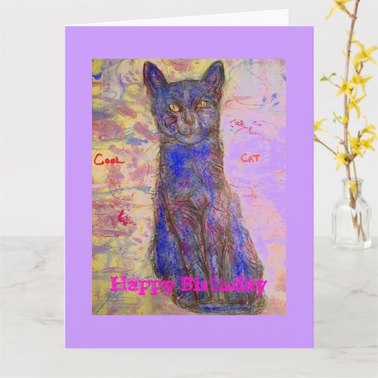 gelukkige verjaardag je bent een coole kat kaart (Gele Bloem)