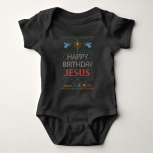 Gelukkige Verjaardag Jesus Ugly Chrismas Sweater Romper