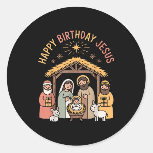 Gelukkige Verjaardag Jezus Kerstmis Christelijk Ou Ronde Sticker