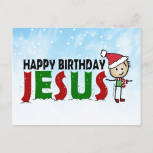 Gelukkige Verjaardag Jezus Kerstmis Stickman Briefkaart