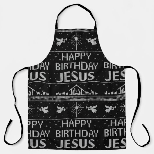 Gelukkige Verjaardag Jezus Kersttrui Zwart Wit Schort (Voorkant)