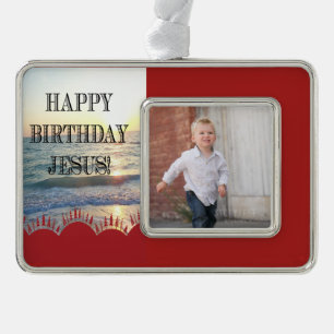 Gelukkige Verjaardag Jezus over de oceaan Verzilverd Omlijst Ornament
