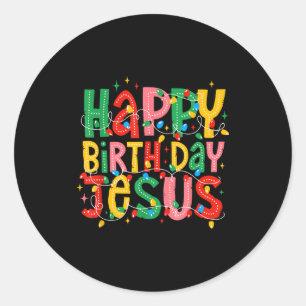 Gelukkige Verjaardag Jezus Prettig Kerstmis Christ Ronde Sticker