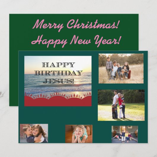 Gelukkige Verjaardag Jezus Rode Kerstbomen 5 foto' Feestdagenkaart (Voorkant / Achterkant)