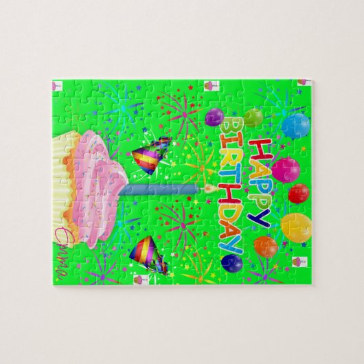 Gelukkige Verjaardag Jigsaw Puzzel Helder Groen (Horizontaal)