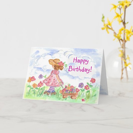 Gelukkige Verjaardag Jong Meisje Zomer Meadow Kaar Kaart (Gele Bloem)