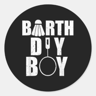 Gelukkige Verjaardag Jongen Badminton Speler Shutt Ronde Sticker