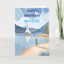 gelukkige verjaardag jongen bij het meer jongen pe bedankkaart