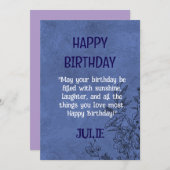 GELUKKIGE VERJAARDAG JULIE UITNODIGING (Voorkant / Achterkant)